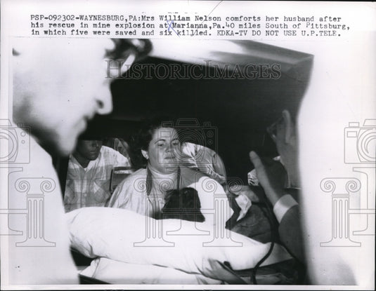 1957 Press Photo Waynesburg, Pa Mrs Wm Nelson & husband after rescue from mine - Historic Images