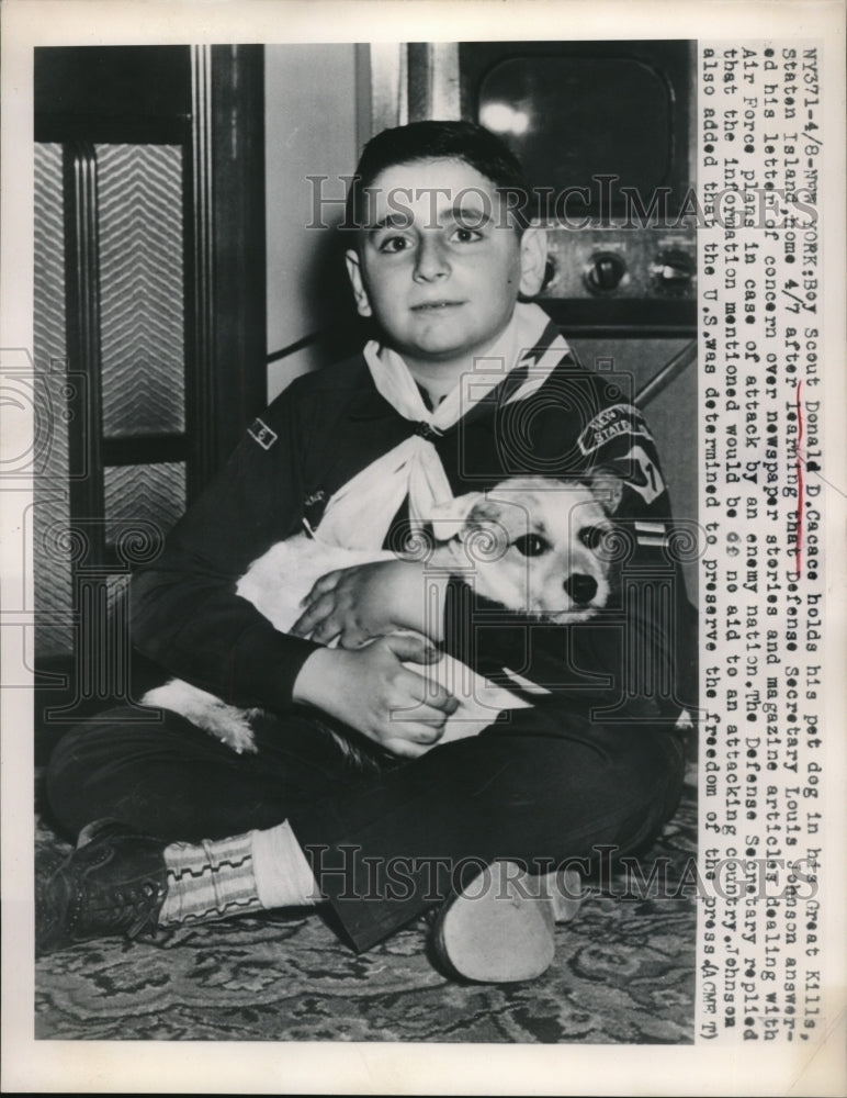1949 Boy scout Donald D. Cacace and pet dog - Historic Images