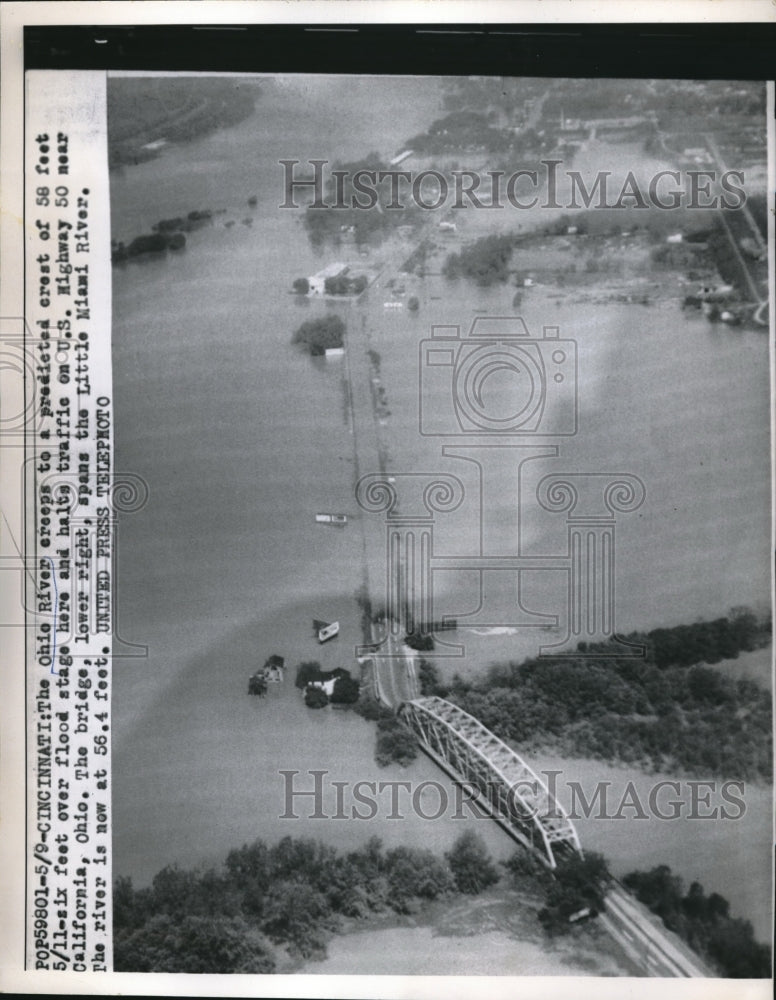 1953 Arial view of the flooded Ohio River outside of Cincinnati-Historic Images