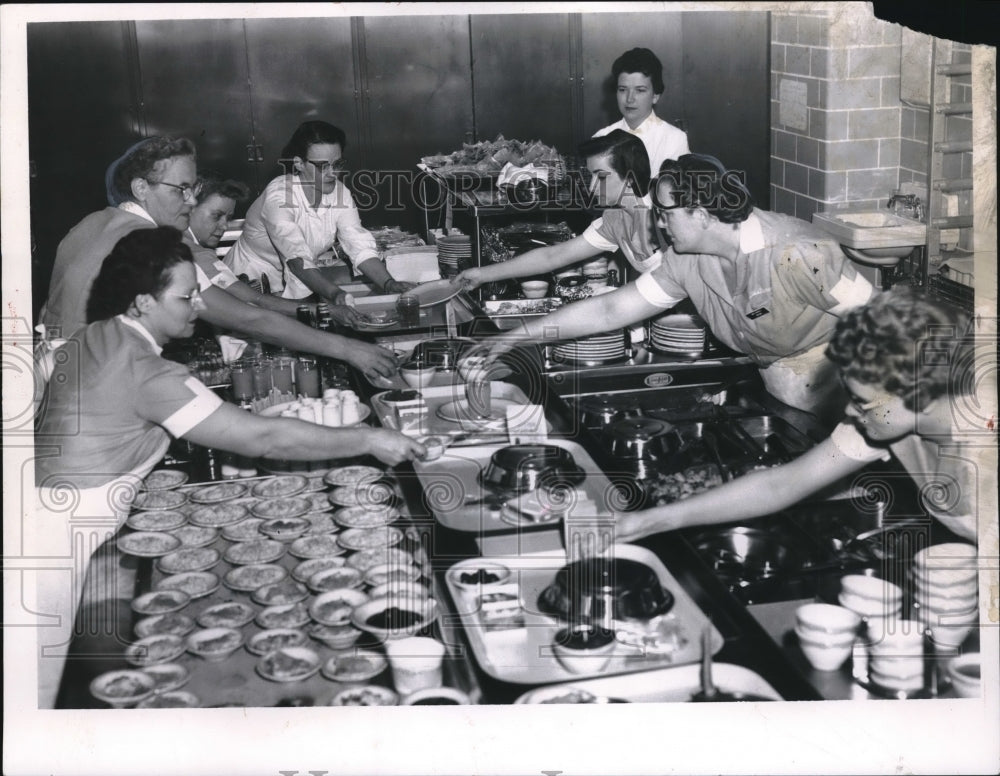 1962 Hospital Workers Preparing Trays of Food for Patients - Historic Images