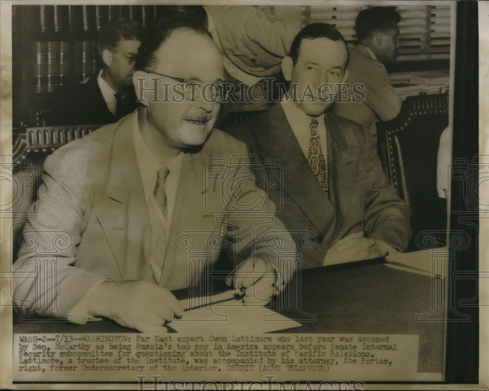 1951 Press Photo Wash.D.C. Far East expert O Lattimore at Senate Int. Security - Historic Images