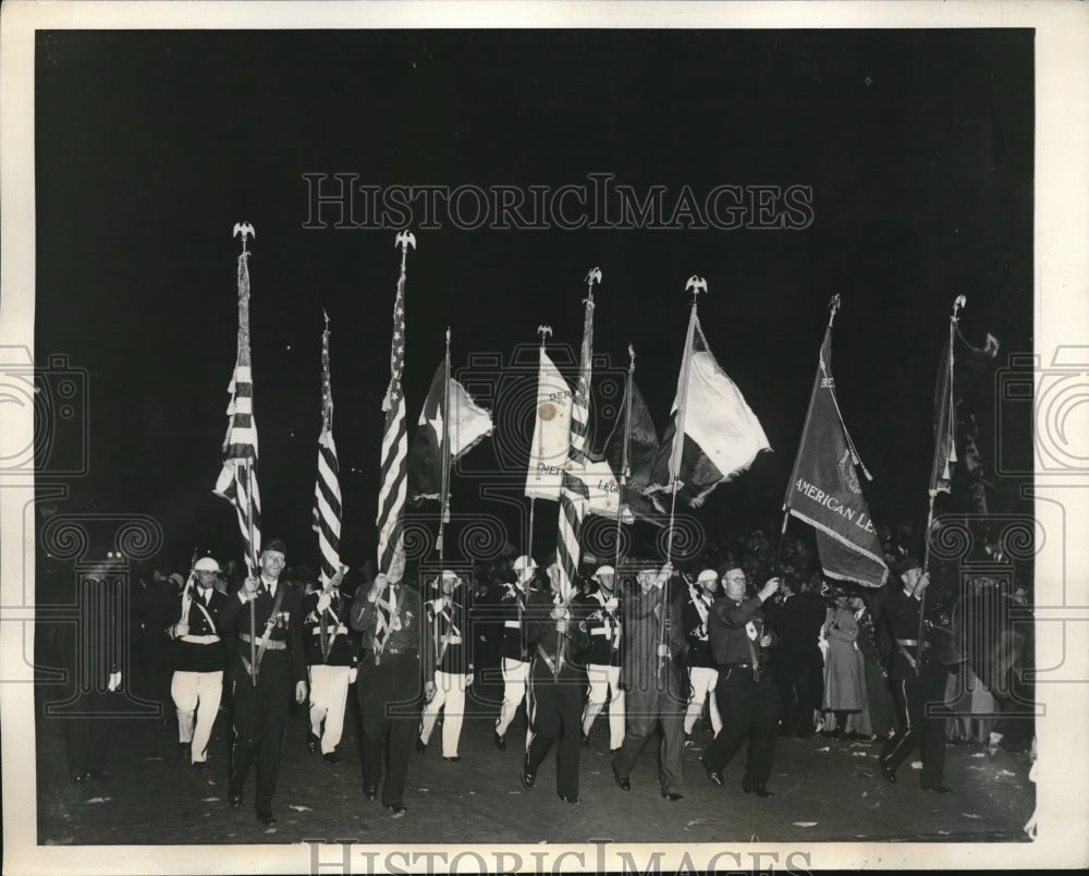 1937 Press Photo NYC American Legion parade, Texas color guard - Historic Images