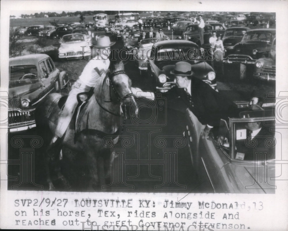 1927 Press Photo Jimmy McDonald riding his horse along side Governor Stevenson-Historic Images