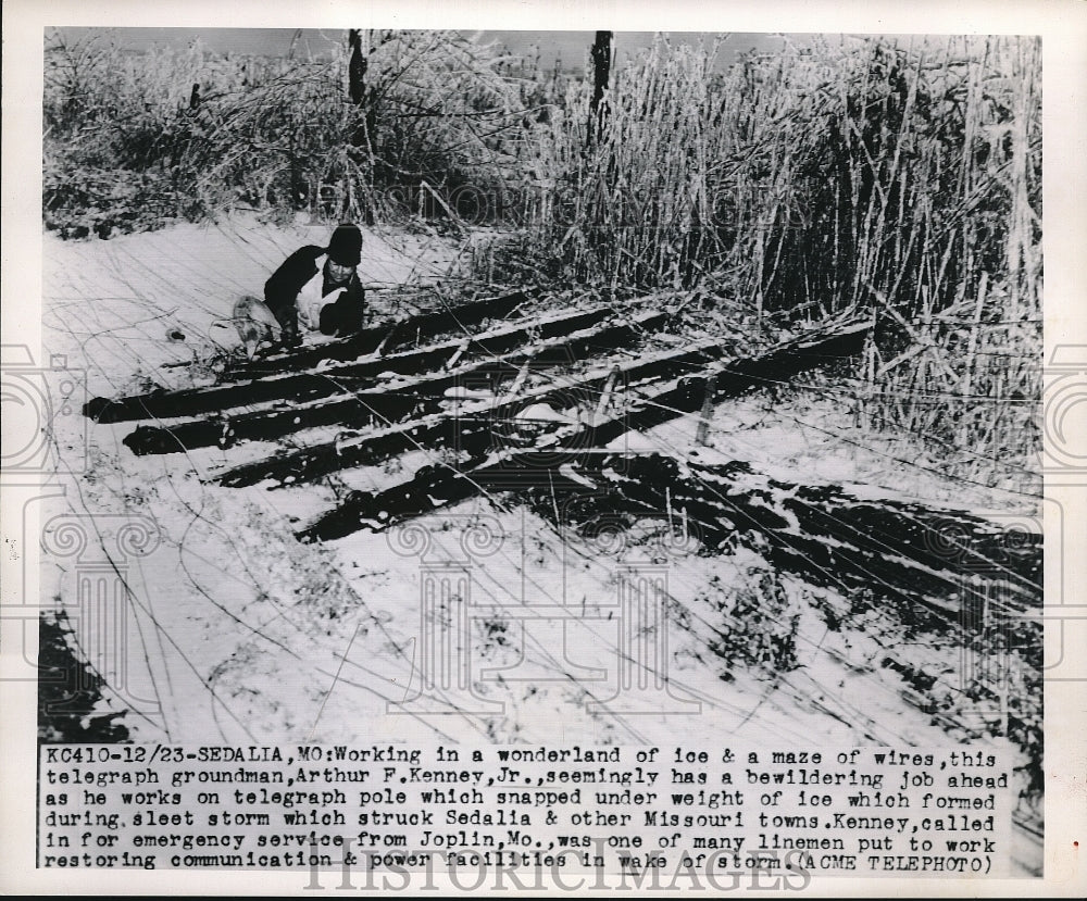 1950 Sedallia, MO telegraph,Art Kenney Jr, poles downed by ice storm - Historic Images