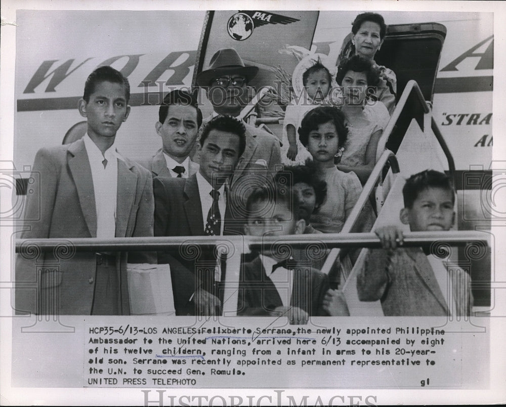 1954 Press Photo Felixberle Seranno Philippines ambassador and his children - Historic Images