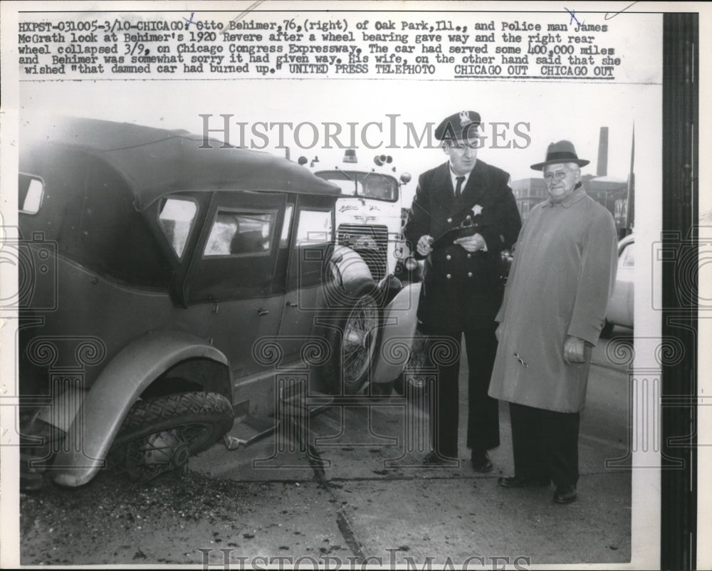 Otto Behimer with Policeman James McGrath with Wrecked 120 Revere - Historic Images