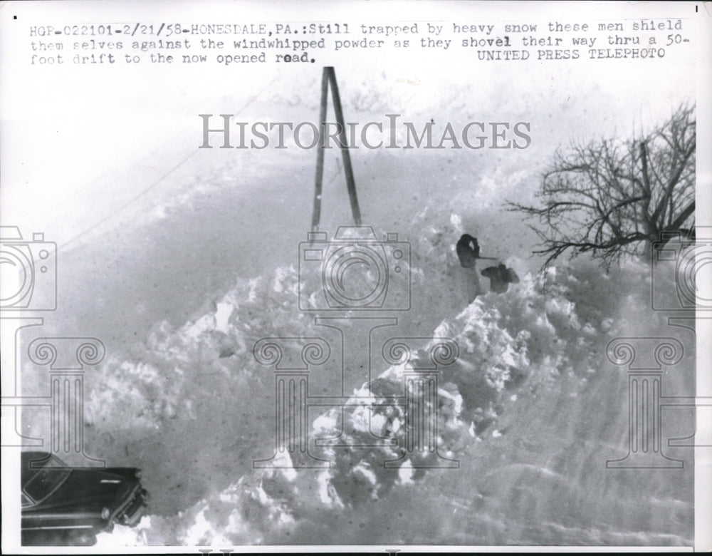 1958 Men Stranded In Snow Shovel Way Through 50 Foot Snow Drift - Historic Images