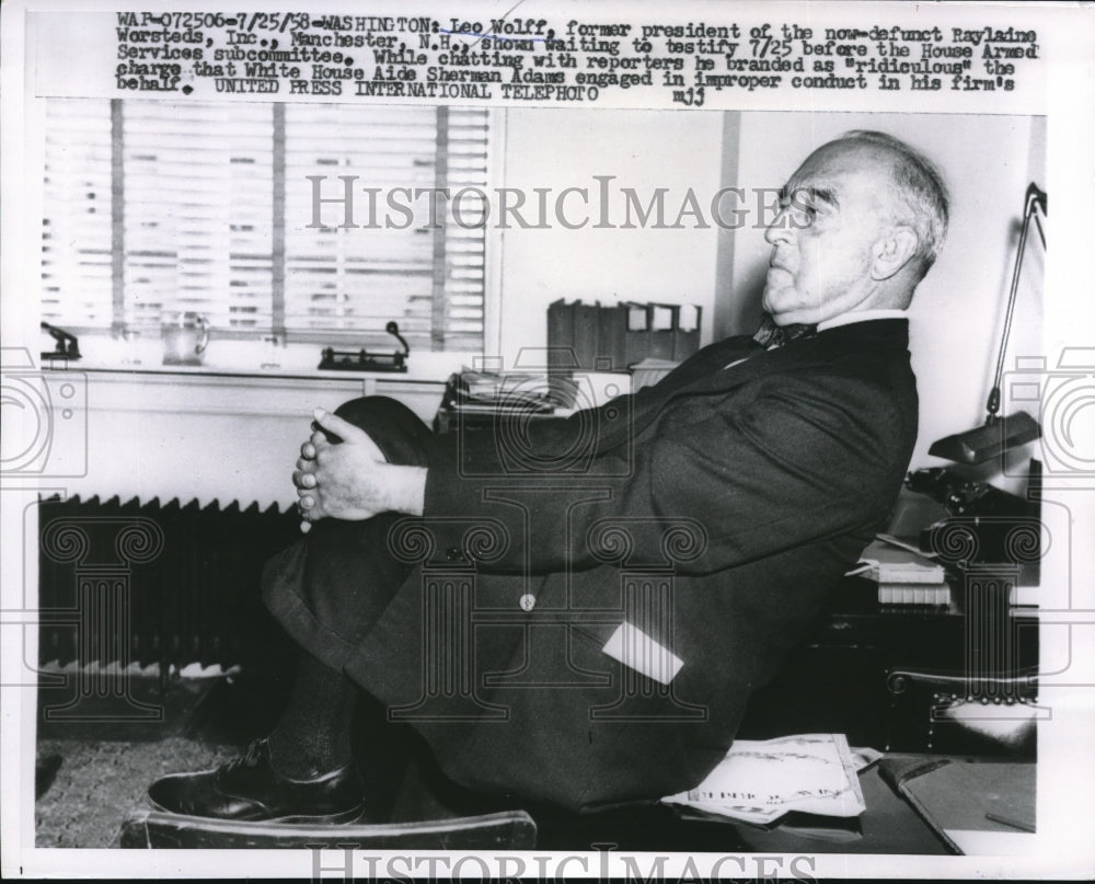 1958 Press Photo Wash.d.C. Leo Wolff, ex pres of RayladneWorsteds Inc-Historic Images