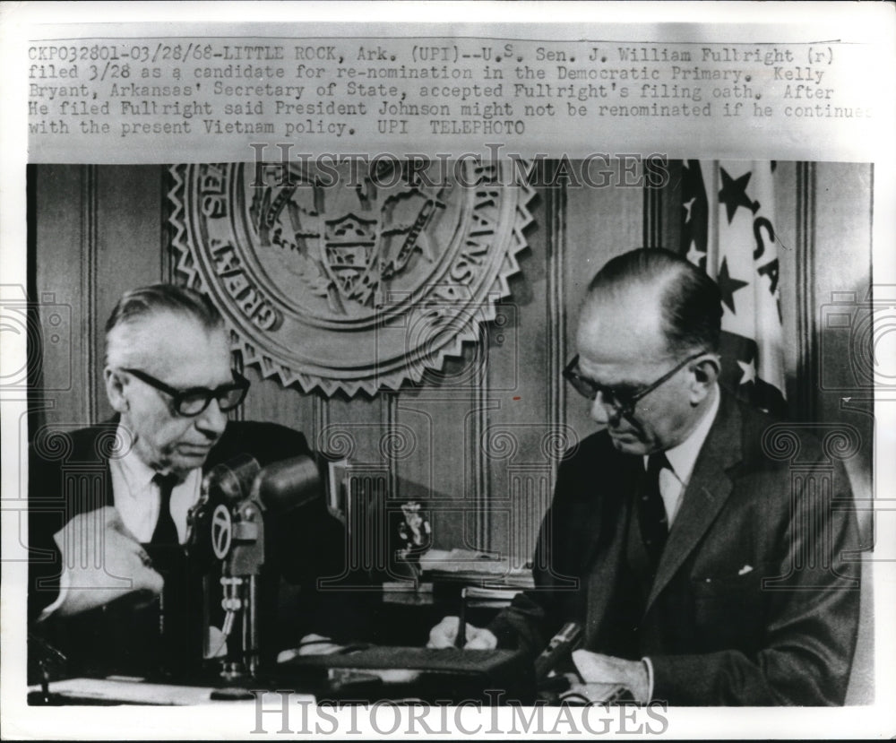 1968 Little Rock, Ark J Wm Fulbright & ARk Sec of State K Bryant - Historic Images