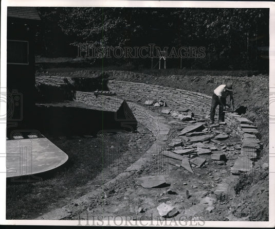 1959 Press Photo Walls of Decorative Quarried Bluestone Constructed Dry Method - Historic Images