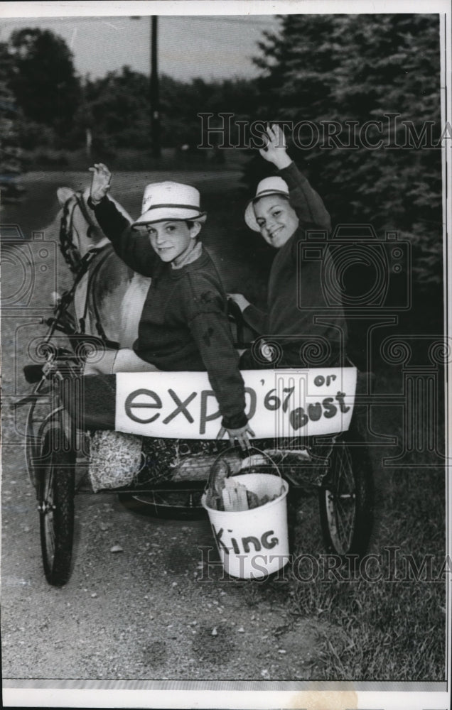 1967 Needham, Mass. Tony &amp; Jeff Wittemore in their pony cart - Historic Images