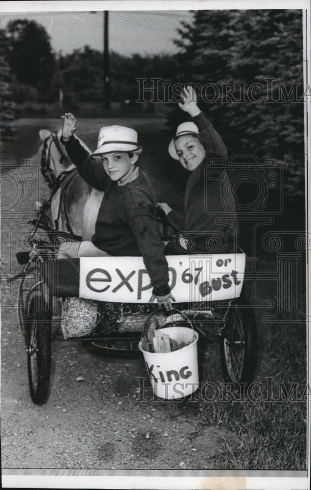 1967 Needham, Mass. Tony & Jeff Wittemore in their pony cart - Historic Images