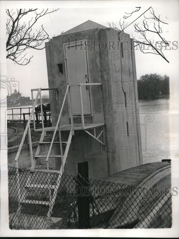 1938 Press Photo US Weather Bureau sets up phone calls check Potomac River depth - Historic Images