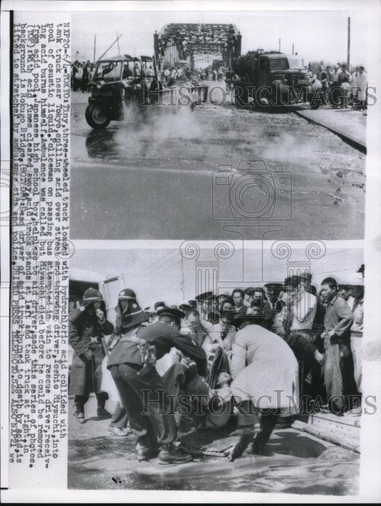 Truck Loaded with Acid Collides with Tank Truck, Yoshio Miyauchi - Historic Images