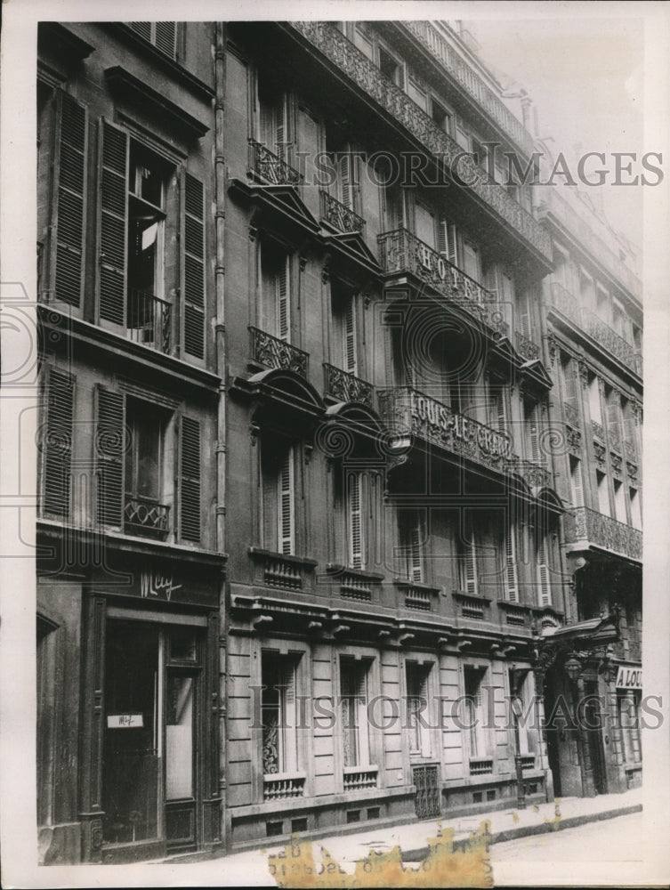 1936 Press Photo Hotel in Rue Rouget De Liske in Paris where robbers arrested - Historic Images