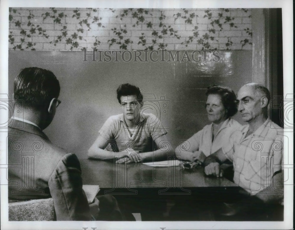 1951 Press Photo Peter Manceri &amp; Parents Questioned By Producers - neb83637 - Historic Images