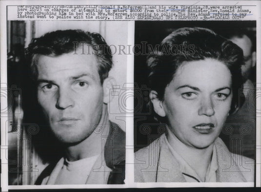 1958 Press Photo Ronald McFerren & Wife Virginia Charges Extortion From Minister - Historic Images