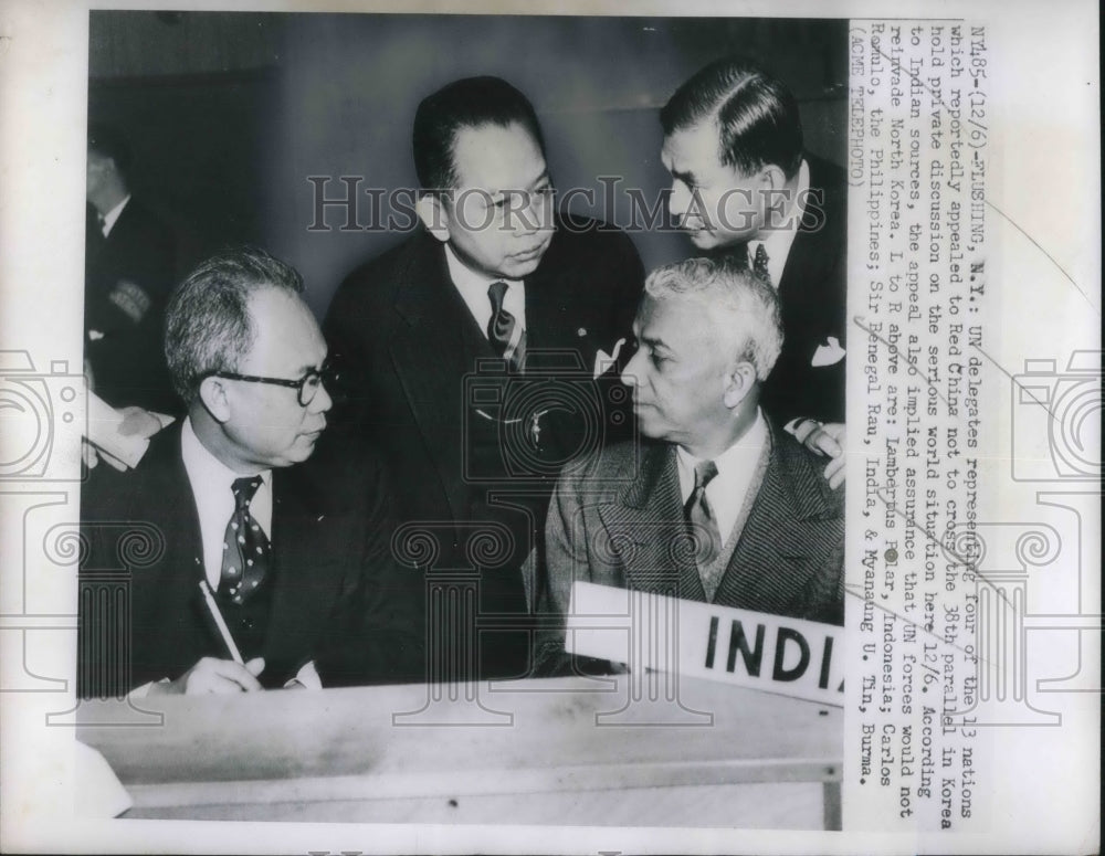 1950 Press Photo UN Delegates Lambertus POlar, Carlos Romula, Sir Benegal Rau - Historic Images
