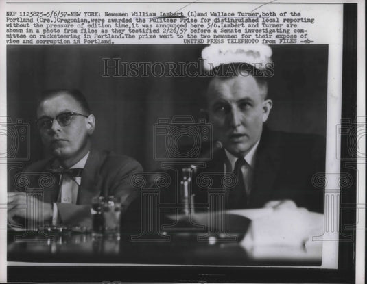 1957 NYC, Newsmen Wm Lambert & Wallace Turner awarded Pulitzer - Historic Images