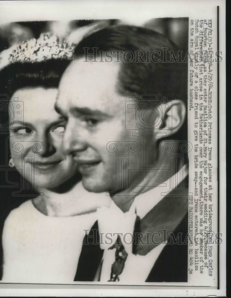 1964 Press Photo Rome, Dutch Princess Irene &amp; groom PrinceHugo Carlos of Bourbon-Historic Images