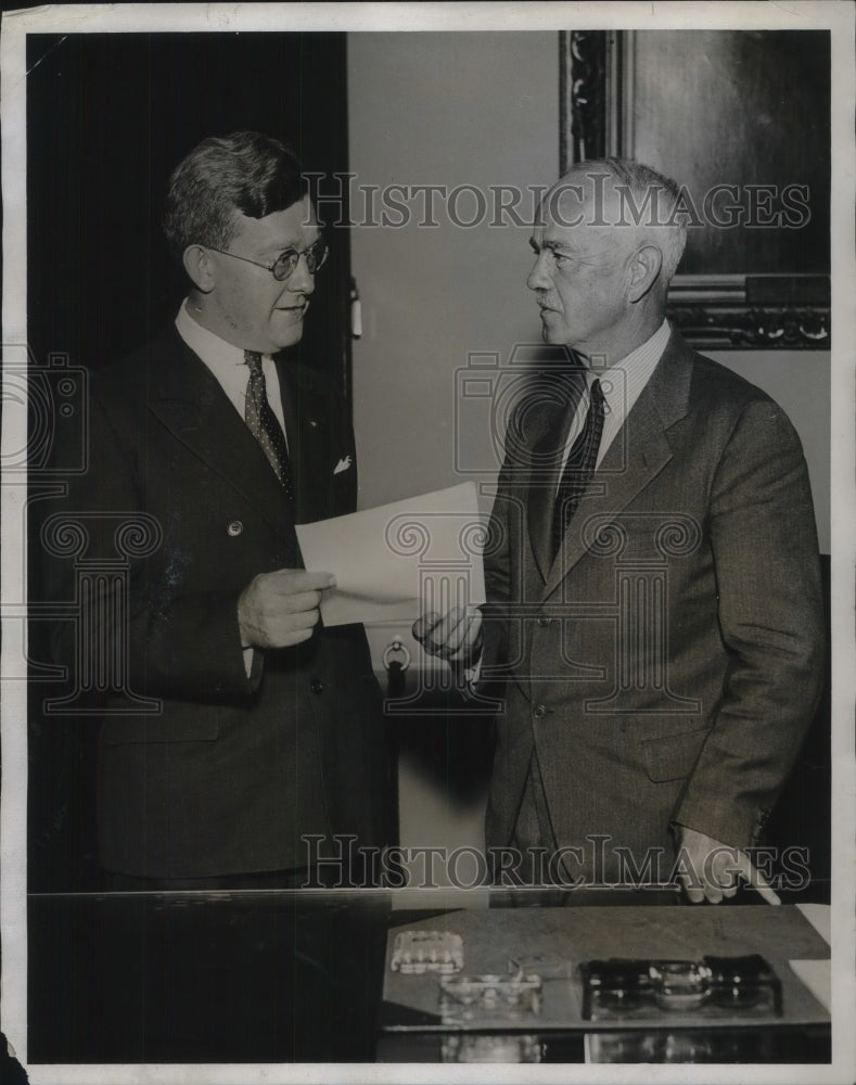 1934 Press Photo BORE Pres. Raymond Ingersoll,Wm McKenney, sec of bridge league-Historic Images