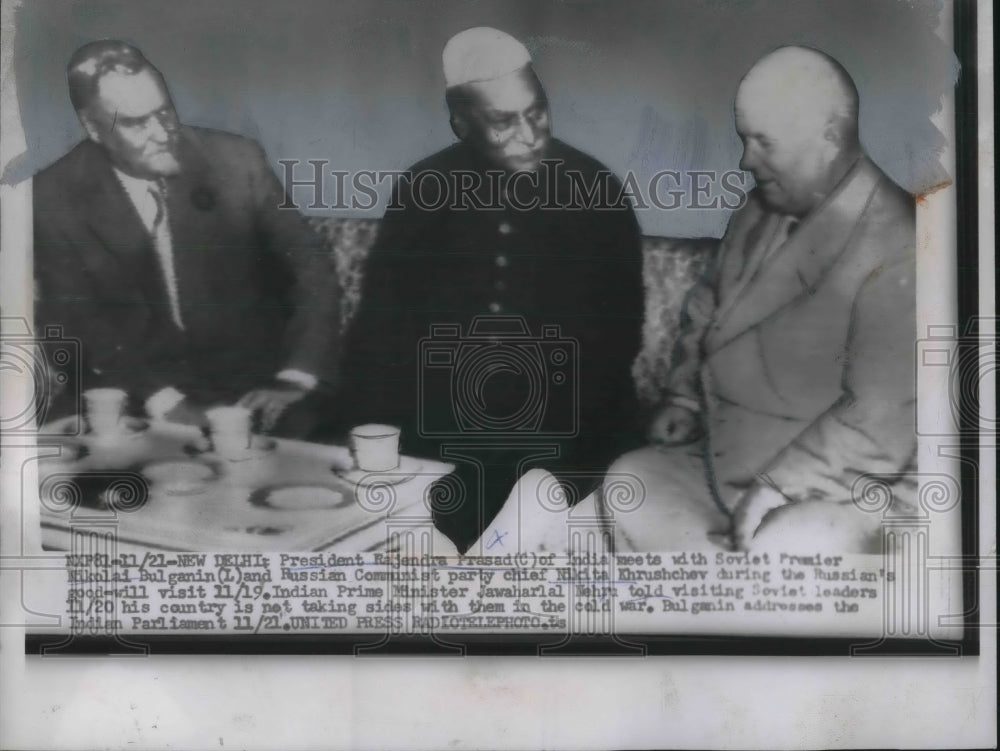 1955 President Rajandra Prasad of India &amp; Soviet Premier Bulganin - Historic Images