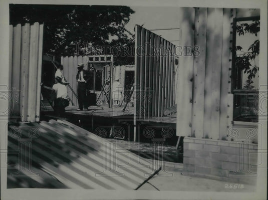 1932 Press Photo Steel House Erecting Walls of 1st Story-Historic Images
