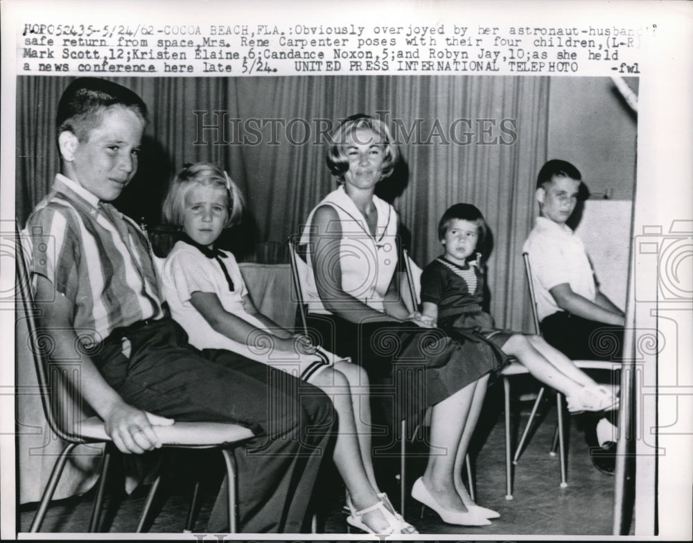 1962 Press Photo Mrs Rene Carpenter & children happy astronaut dad/husband home - Historic Images