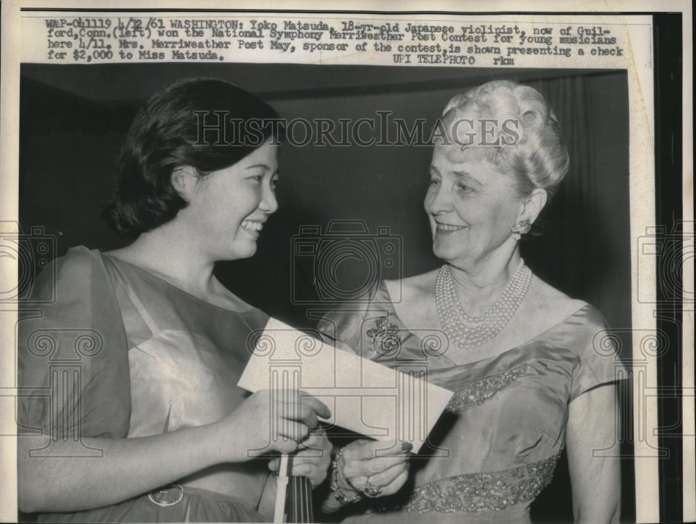 1961 D.C. Yoko Matsuda, Japanese violinist &amp; Mrs M Post May - Historic Images