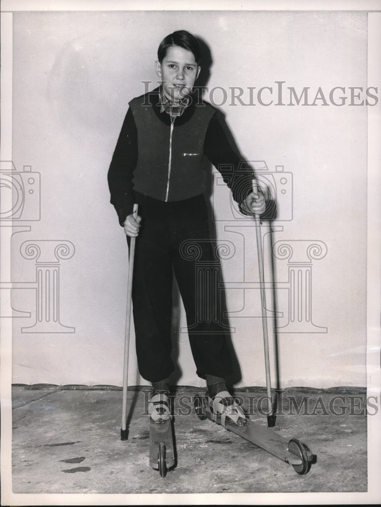 1953 Frankfurt, Germany roller skis with wheels demonstrated - Historic Images