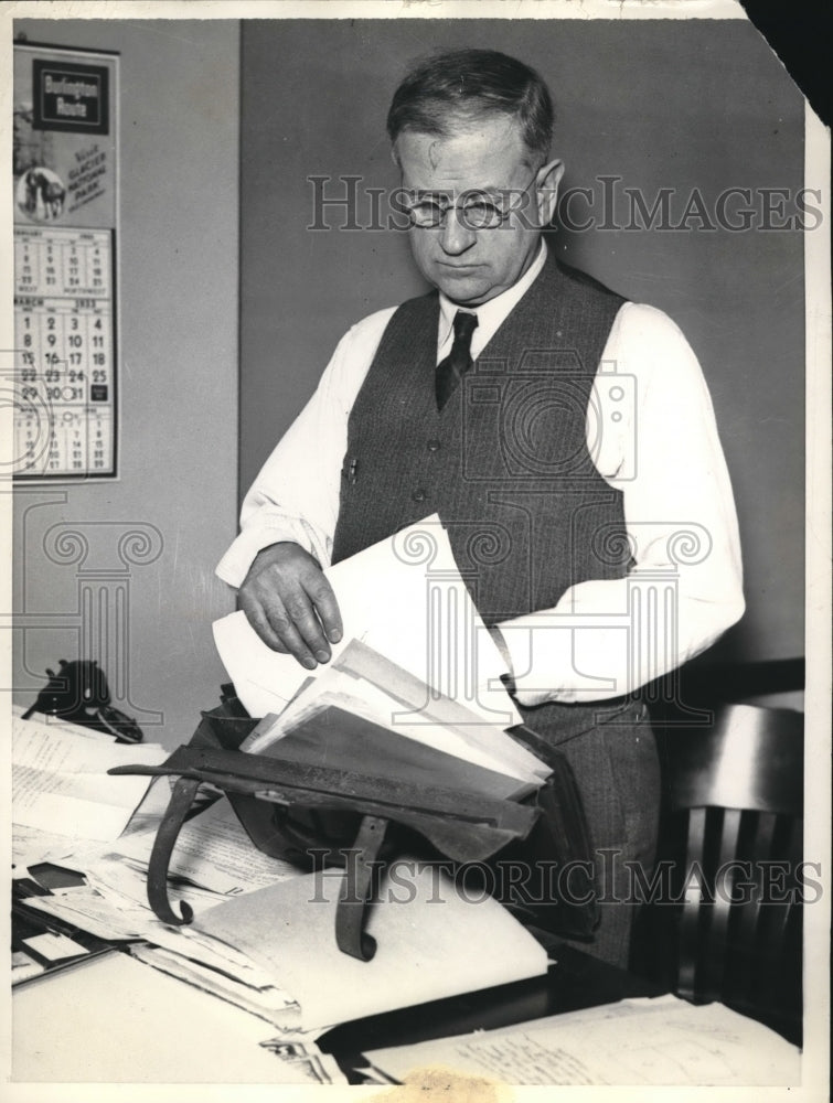 1933 Harold Ickes, Secretary of the Interior, in his Chicago office - Historic Images