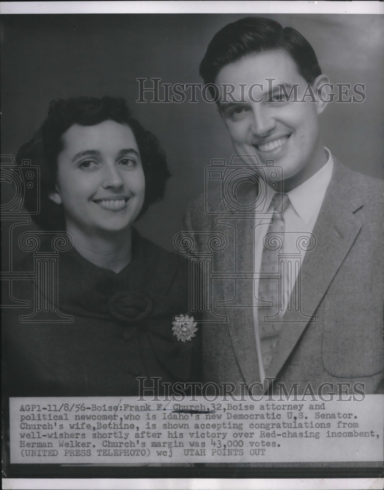 1956 Press Photo Idaho Senator Frank Church And His Wife Bethine - Historic Images