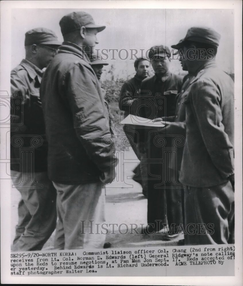 1951 Col. Chang, Lt. Col. Norman D. Edwards, Lt. Richard Underwood - Historic Images