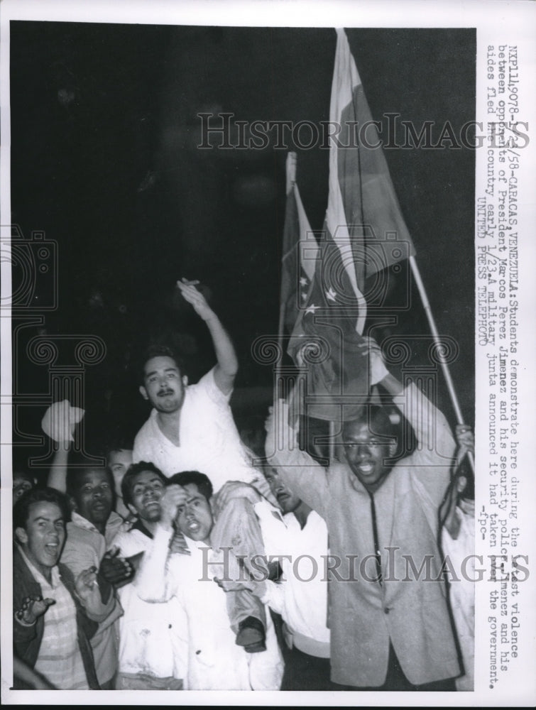 1958 Caracas, Venezuela student demonstrators oppose Pres. Jimenez - Historic Images