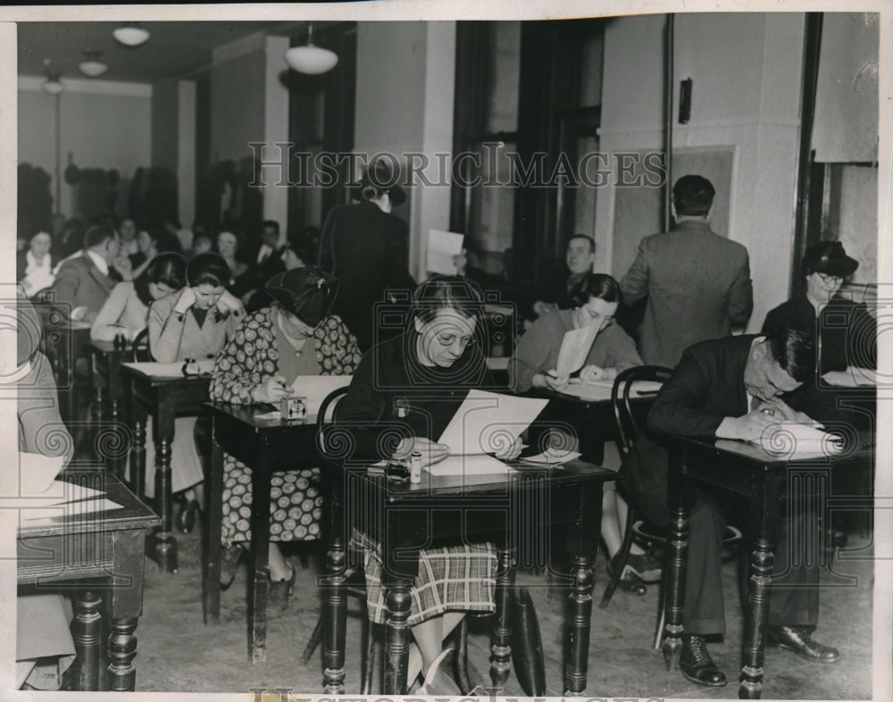 1936 Civil Service Exams at Emergency Relief Bureau - Historic Images