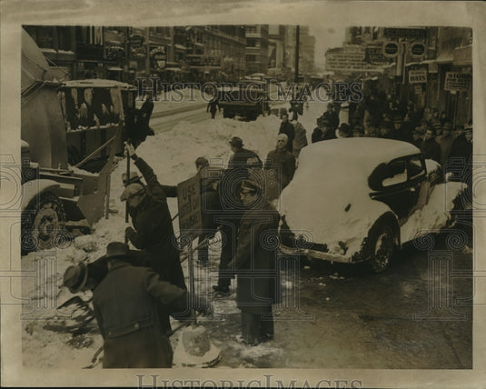 1940 New York utility workers removing snow after severe snow storm-Historic Images