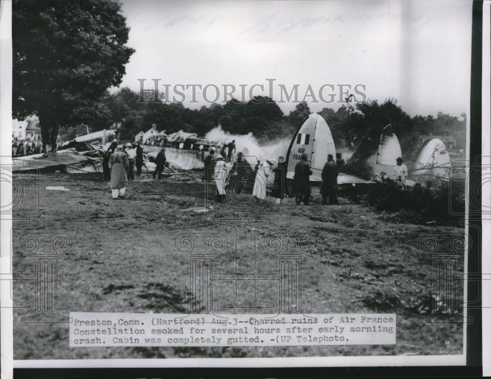 1954 Charred ruins of Air France Constellation in Preston, Conn-Historic Images