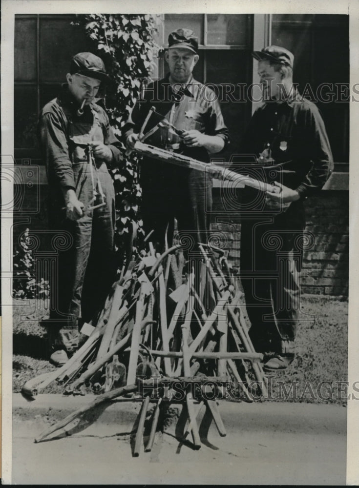 1934 Three Deputy Policemen with Clubs From Pickets at Kohler Plant-Historic Images