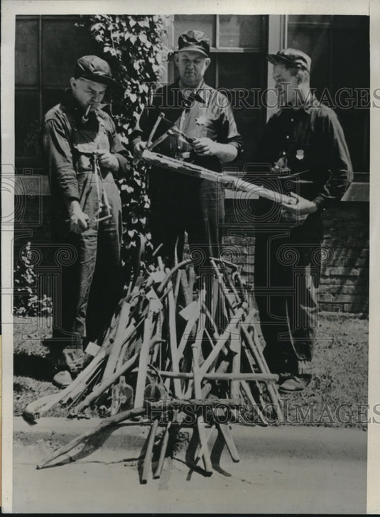 1934 Three Deputy Policemen with Clubs From Pickets at Kohler Plant-Historic Images