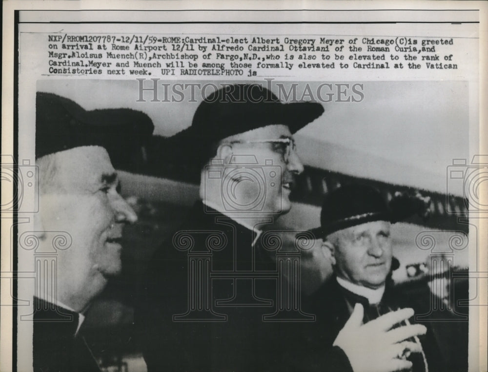 1959 Press Photo Cardinal -Elect Albert Gregory Meyer of Chicago at Rome Airport - Historic Images