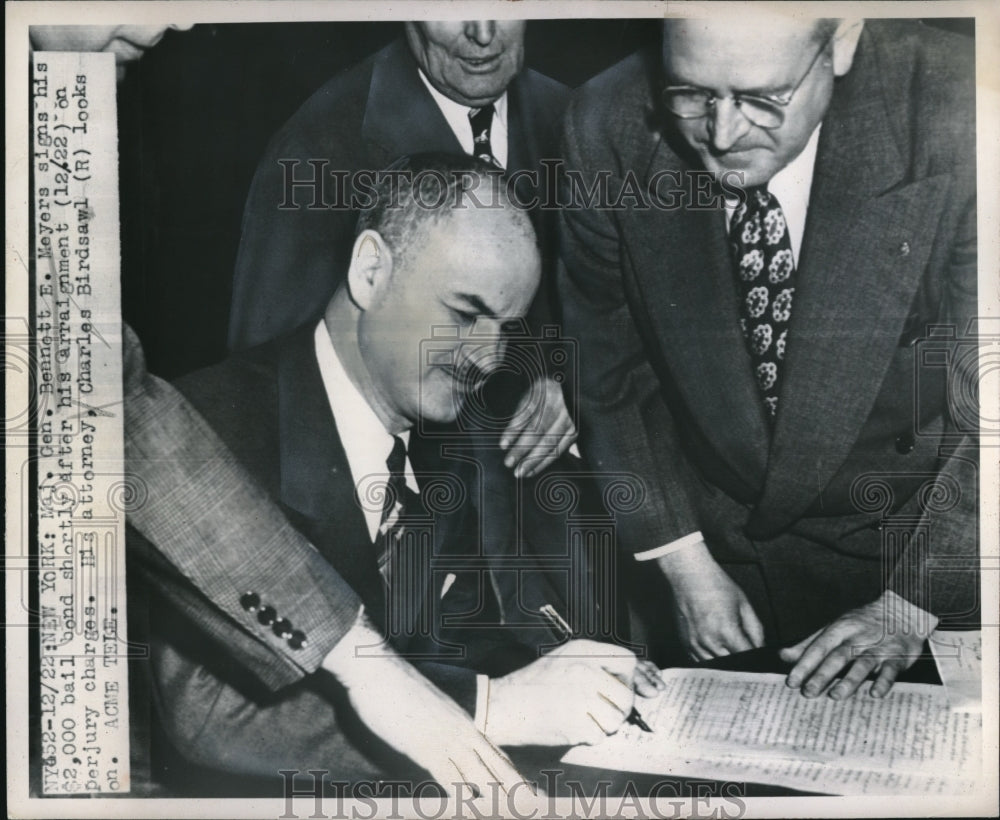 1948 General Bennett Meyers Signs $2000 Bail After Arraignment - Historic Images