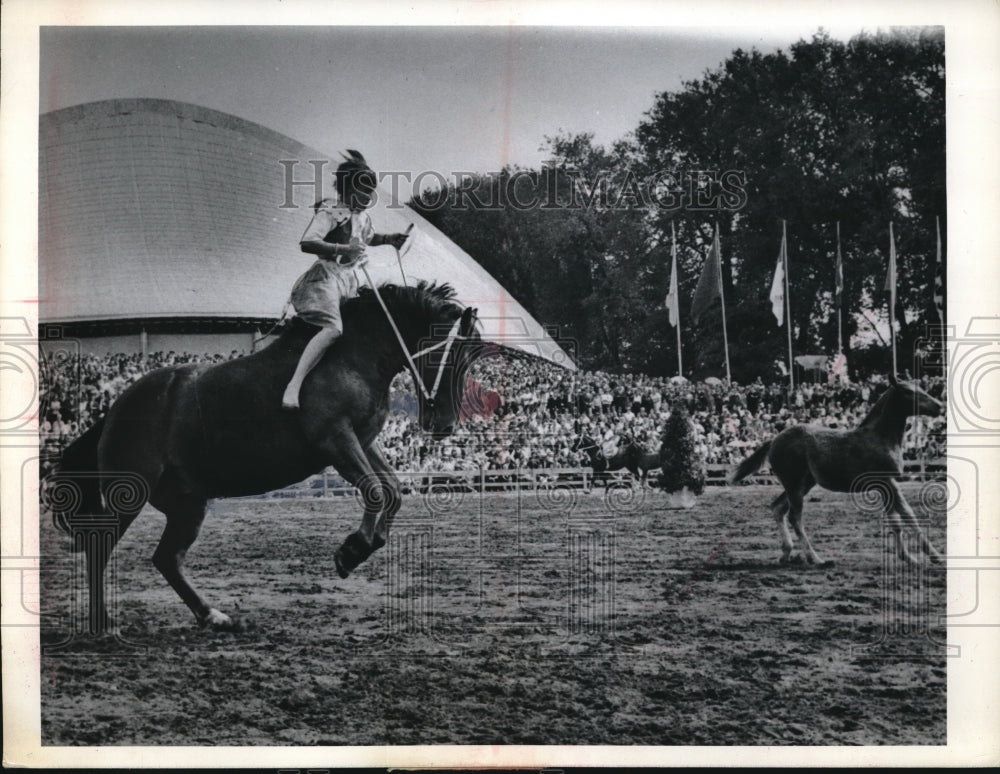 1964 Press Photo fancy riding at Swiss International Exhibition in Lausanne - Historic Images