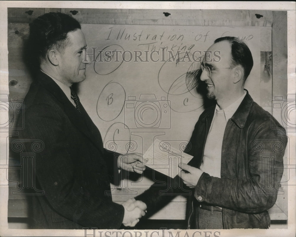 1939 Press Photo N. J. Van Winkle Receives Certificate from Mack Stoker-Historic Images