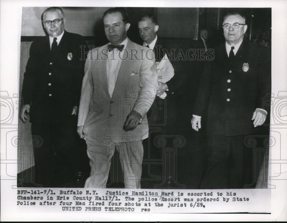 1955 Press Photo Justice Hamilton Ward, Police Going to Office Erie County Hall-Historic Images