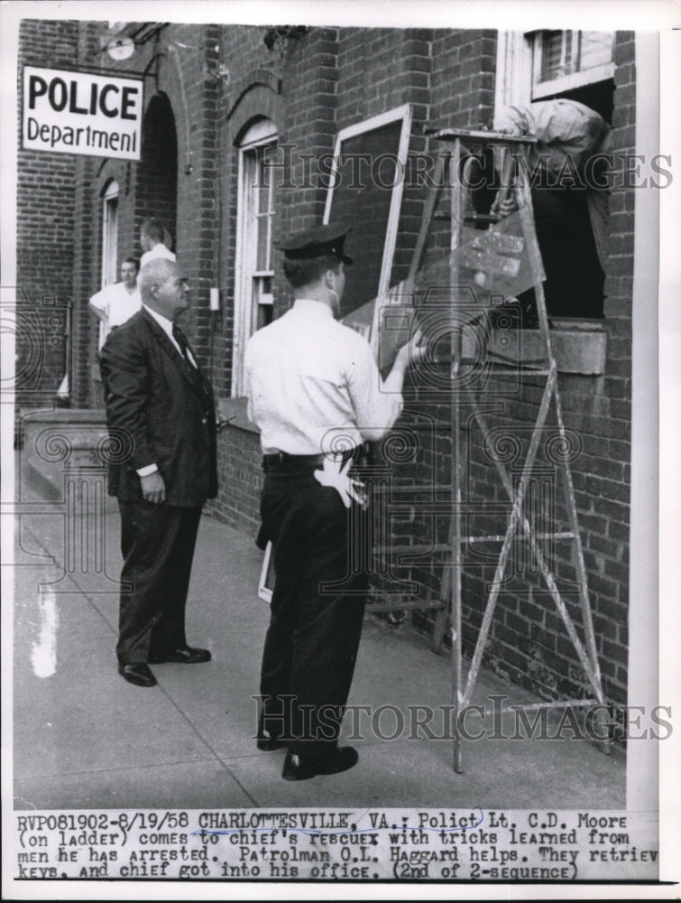 1958 Police officers at police station in Charlottesvill, Va - Historic Images