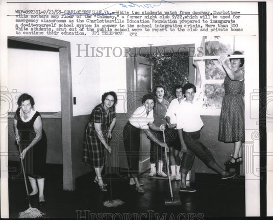 1958 Mothers Cleaning Former Night Club to be Used as Classrooms - Historic Images