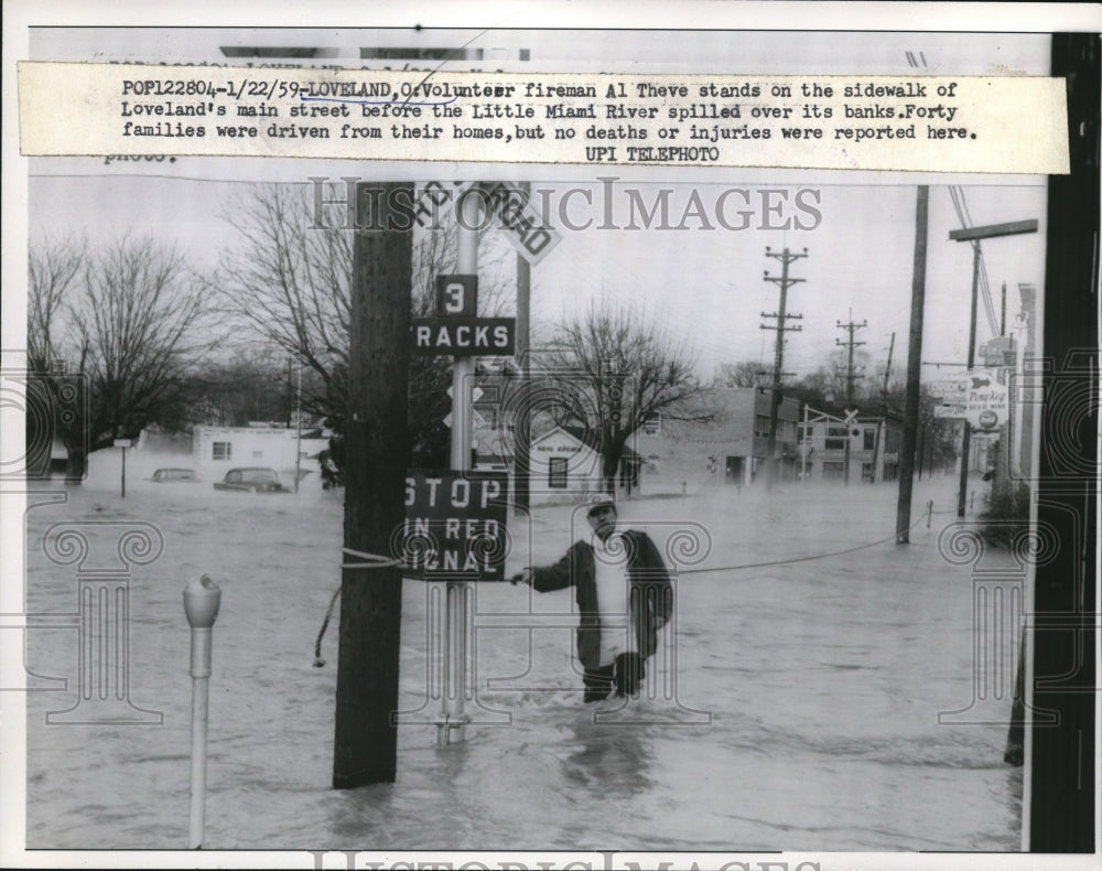 1959 Volunteer Fireman Al Theve Stands In Flood Waters In Loveland-Historic Images