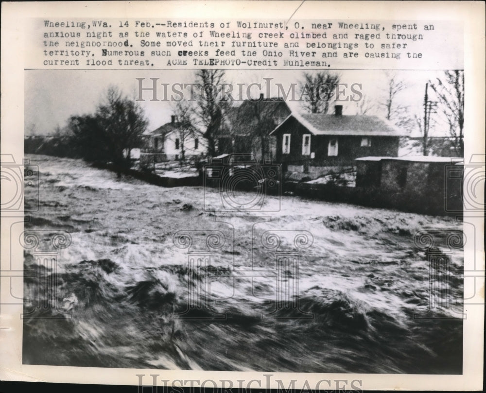 1948 Press Photo Flooding As Wheeing Creek Rises in Wolfhurst Ohio - Historic Images