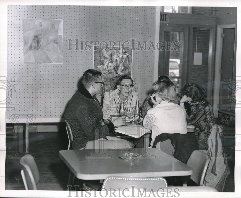 1961 Students Chatting at CHC Anderson Student Center Blackburn Coll - Historic Images