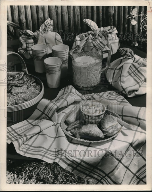 1946 Labor Day "Hobo" Picnic With Red Checked Linen Dish Towels - Historic Images